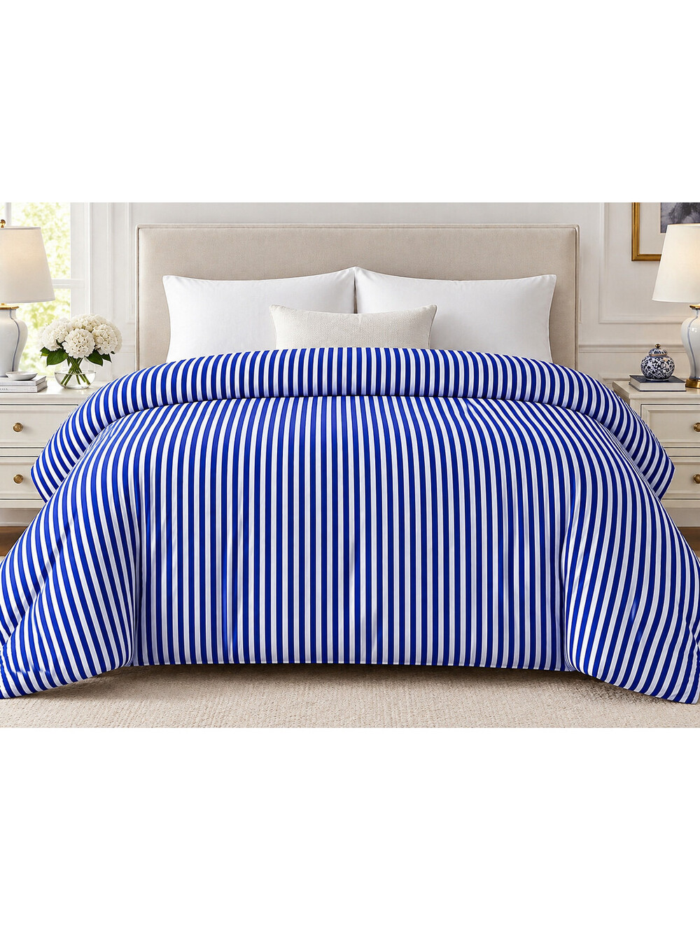 Ralph Lauren Shirting Blue Stripe Full/Queen Duvet Cover Organic Cotton NWT $400